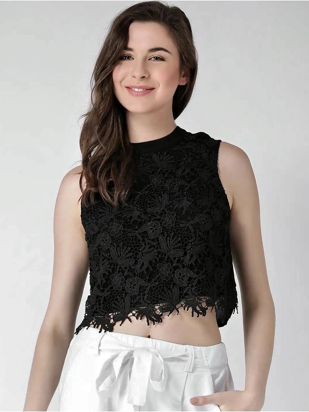 Forever 21 Black Lace Crop Top Size Small